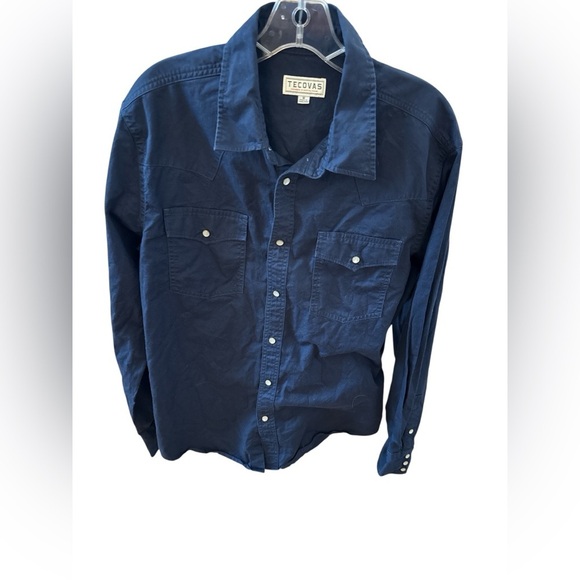 Tecovas Western Shirt Navy Blue Pearl Snap Buttons Pocket Flaps Size Medium - Picture 2 of 9